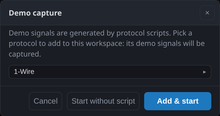 The dialog asking which protocol generates the demo signals