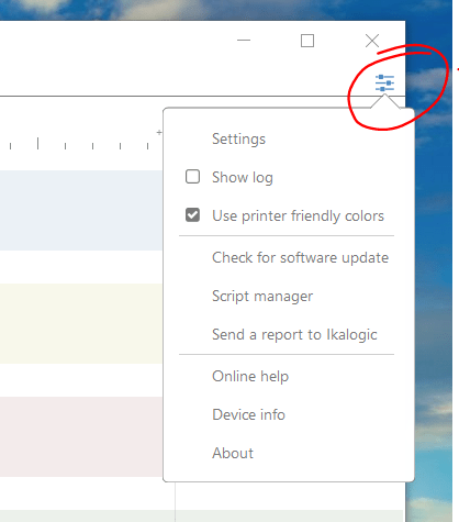 settings menu