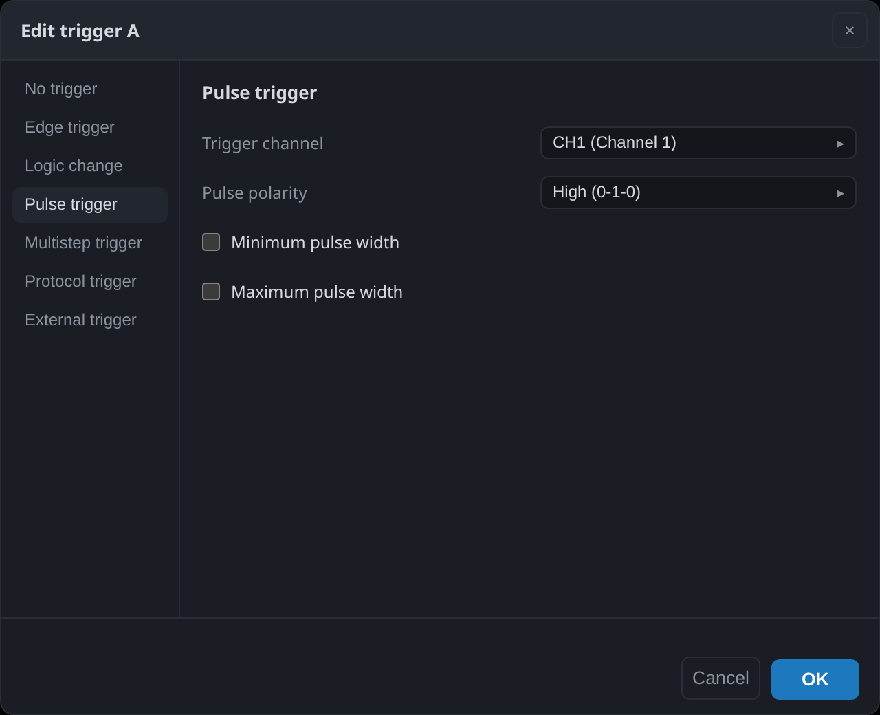 The pulse trigger tab